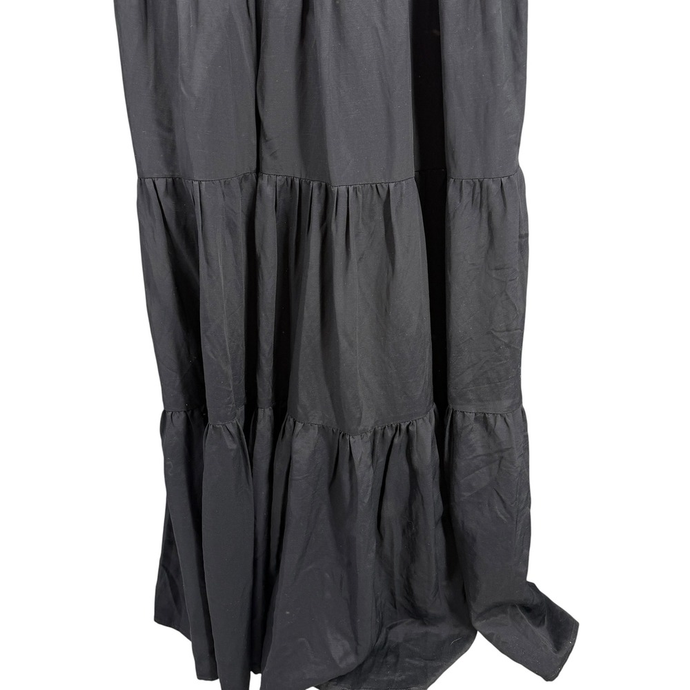 Chelsea 28 Dress Size Large Black Ruffle V-Neck Smocked Tiered Maxi Linen Blend - Picture 5 of 9